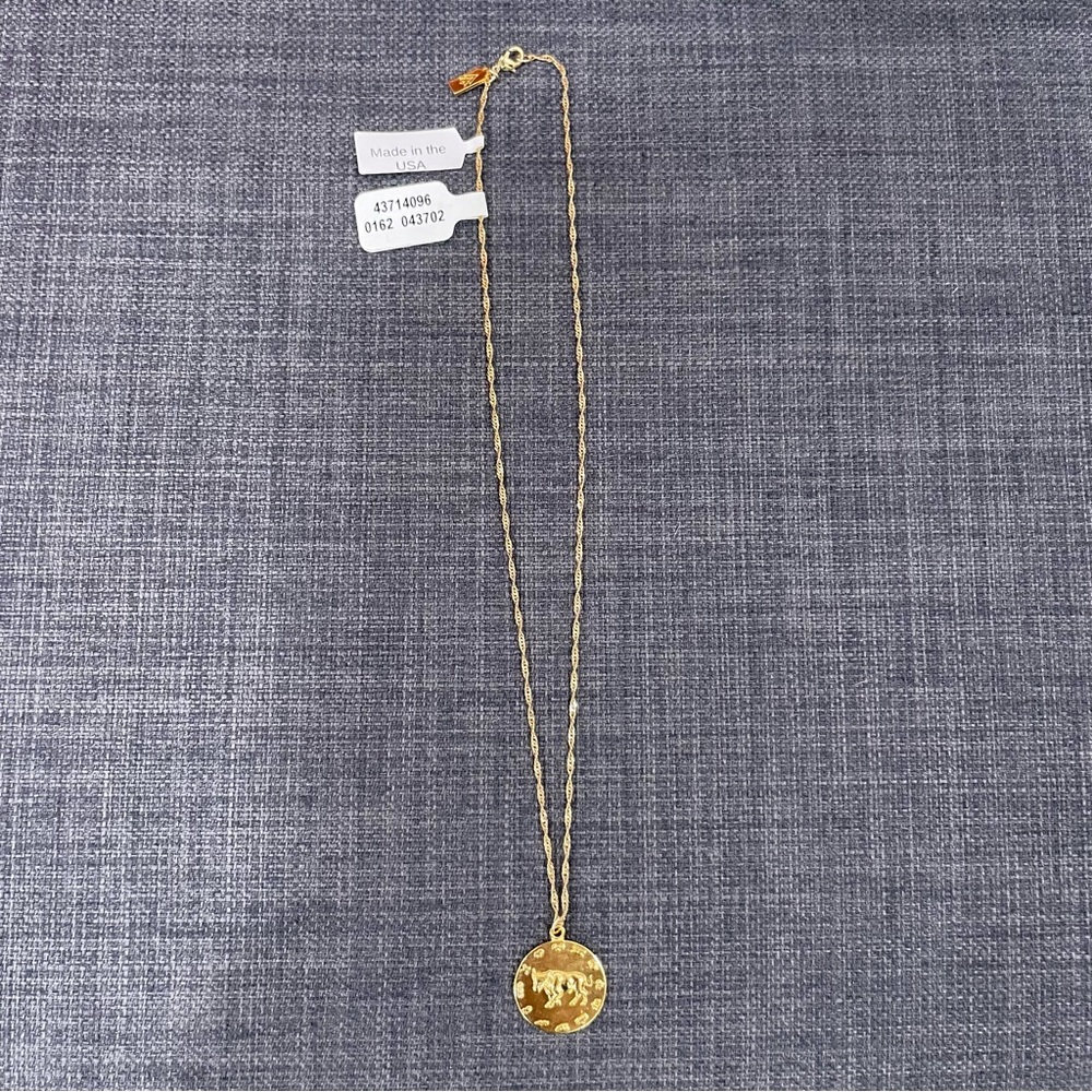 NWT Taurus Bull with Zodiac Symbols Medallion Pendant Gold-Tone 10" Necklace
